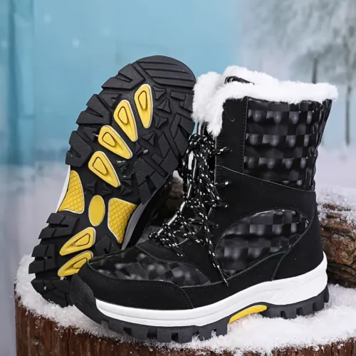 Bottes de neige femme mi-mollet doublées en peluche antidérapantes imperméables