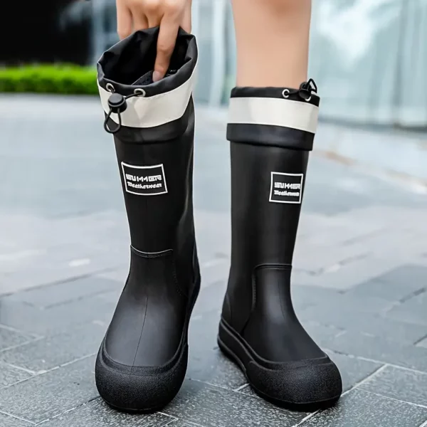 Bottes de pluie femme en caoutchouc avec semelle épaisse et nœud décoratif