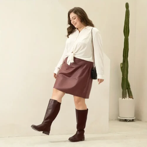 Bottes femme à tige haute en simili cuir extensible – confort mollets larges