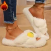 Chaussons femme en fausse fourrure avec semelle antidérapante et intérieur doux