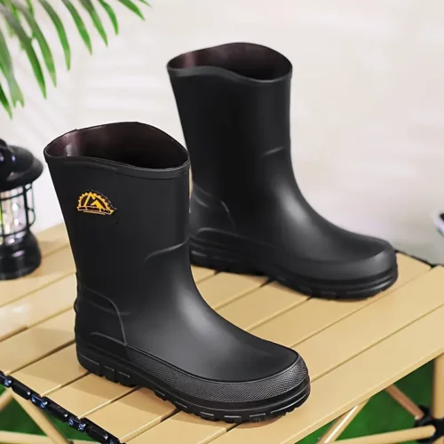 Bottes de pluie unisexes en caoutchouc noir – semelle antidérapante robuste