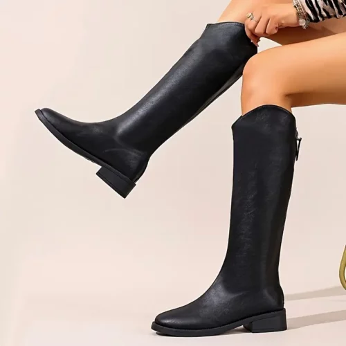 Bottes cavalières femme en cuir lisse – style anglais, tige haute élastiquée