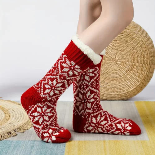 Chaussons chaussettes polaires femme antidérapants hiver – confort intérieur cosy