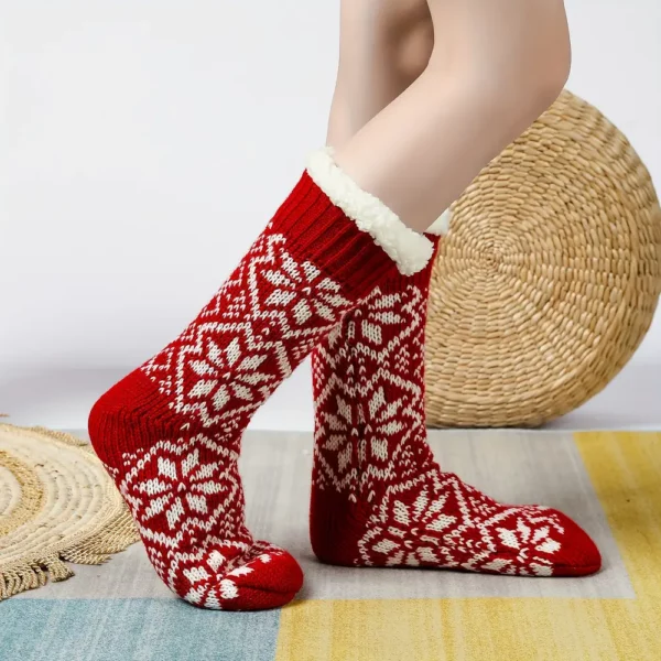Chaussons chaussettes polaires femme antidérapants hiver – confort intérieur cosy