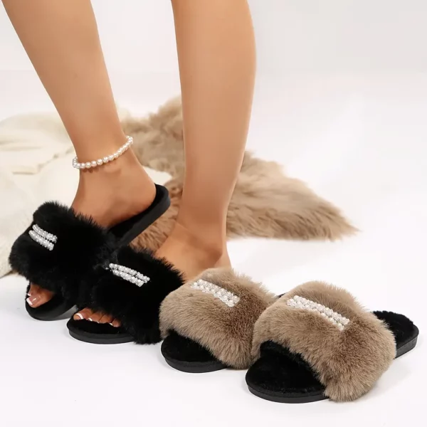Chaussons femme en fourrure synthétique douce – confort hiver à enfiler antidérapants