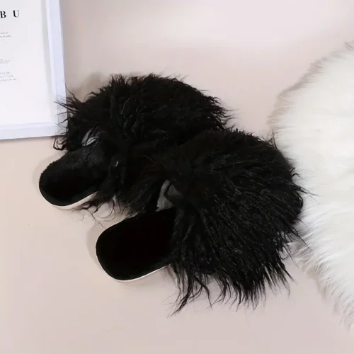 Chaussons femme en fausse fourrure peluche – intérieur chaud et confort moelleux