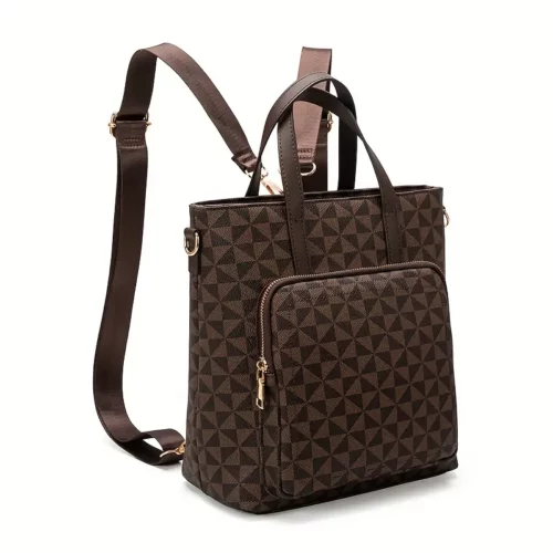 Sac à dos léger convertible femme – style urbain, bandoulière amovible, motif géométrique