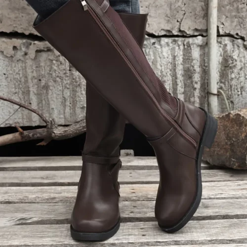 Bottes cavalières femme en cuir noir – style équestre avec fermeture latérale