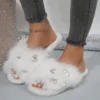 Chaussons femme en fausse fourrure douce – Pantoufles d’intérieur hivernales chaudes