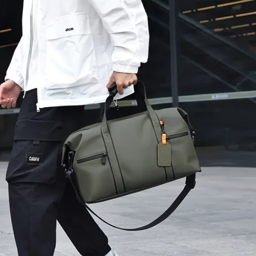 Sac week-end femme en nylon imperméable noir – bandoulière amovible renforcée