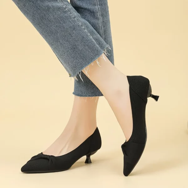 Escarpins mariage femme à petit talon – bout pointu avec nœud élégant