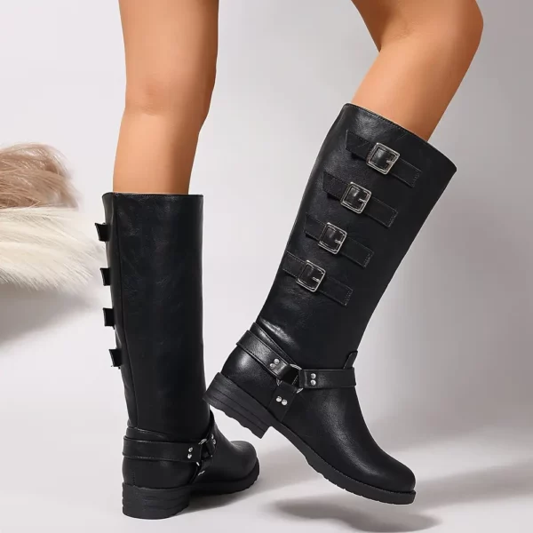 Bottes Chelsea femme à talon épais – bout rond, sangles boucle style punk