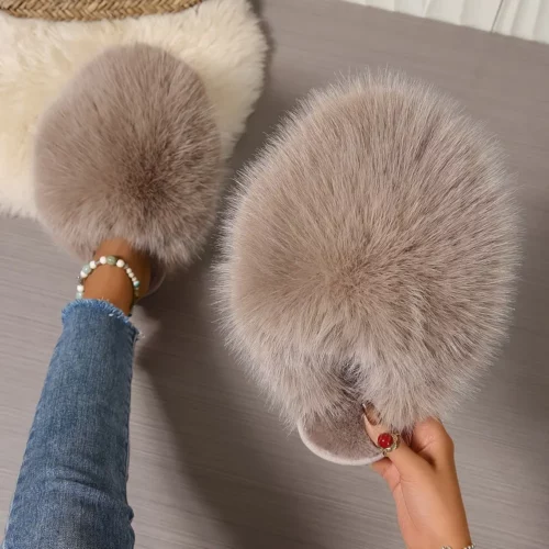 Chaussons femme en fausse fourrure douce – pantoufles d'intérieur confortables