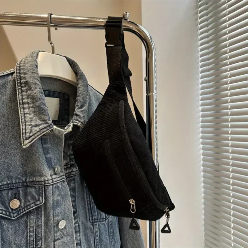 Sac banane femme en velours côtelé – sacoche tendance à grande capacité