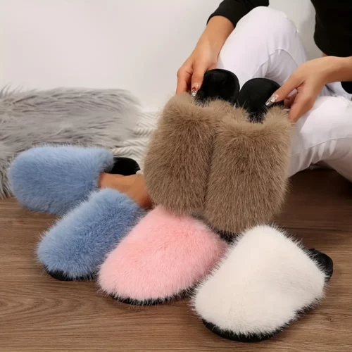 Chaussons femme en fausse fourrure épaisse – confort moelleux d'intérieur
