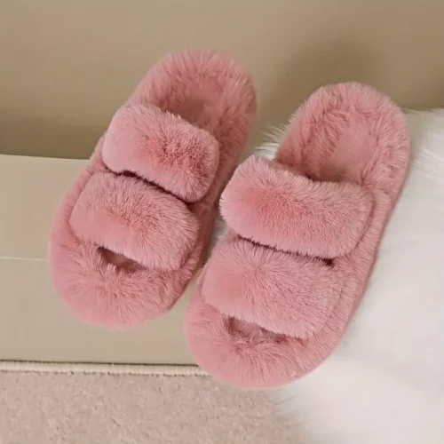 Chaussons femme en velours côtelé avec doublure fourrée et semelle antidérapante