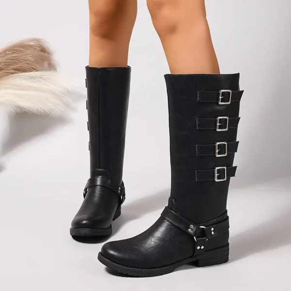 Bottes Chelsea femme à talon épais – bout rond, sangles boucle style punk