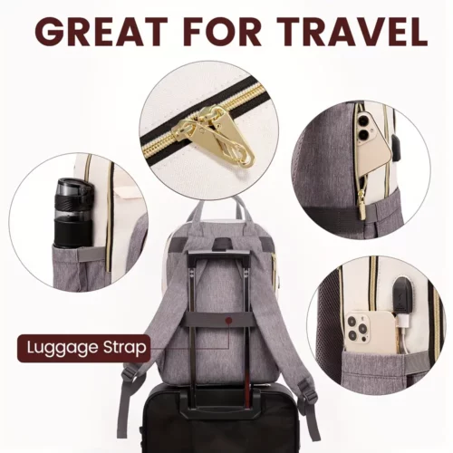 Sac à dos ordinateur femme élégant – compartiments multiples et port USB