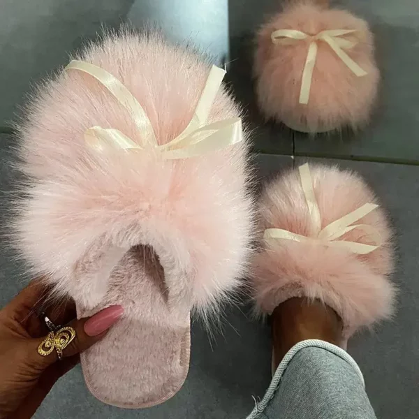 Chaussons femme en fausse fourrure hiver – intérieur chaud et semelle antidérapante