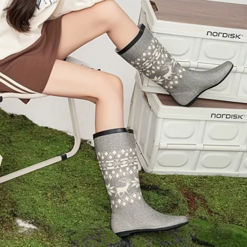 Bottes de pluie femme en caoutchouc avec motif cerf – semelle antidérapante