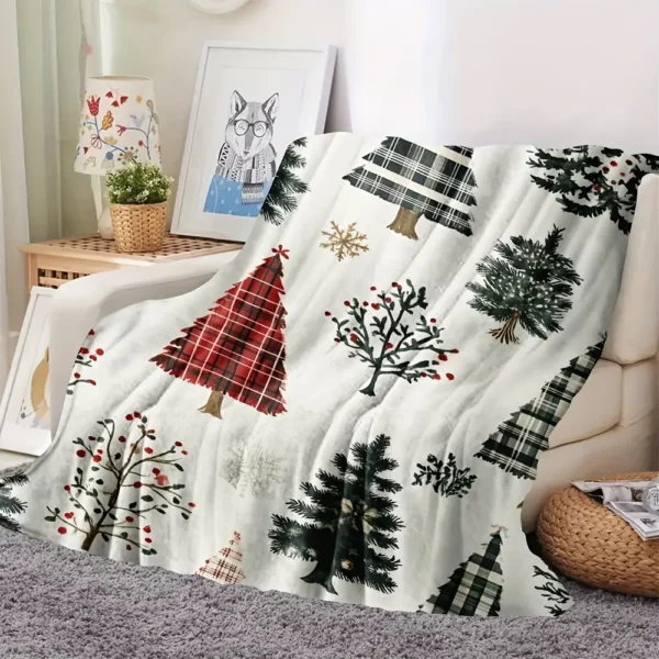 Plaid de Noël en coton léger – Motifs sapin et patchwork chaleureux