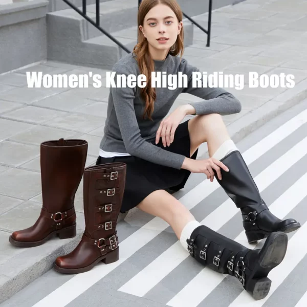 Bottes cavalières femme grand mollet – cuir synthétique style équestre élégant