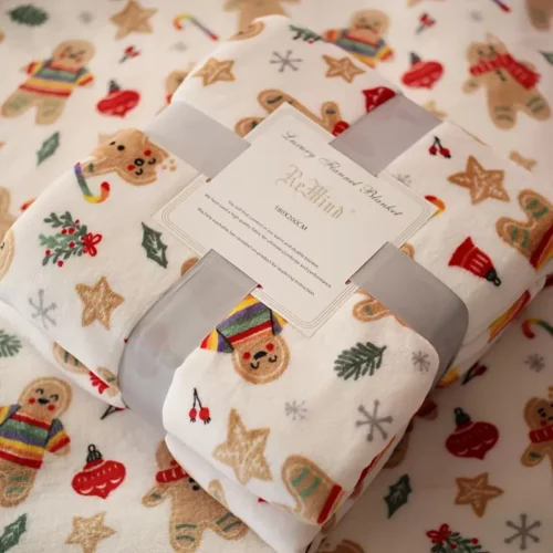 Plaid de Noël en flanelle douce – motif pain d'épice chaleureux et festif