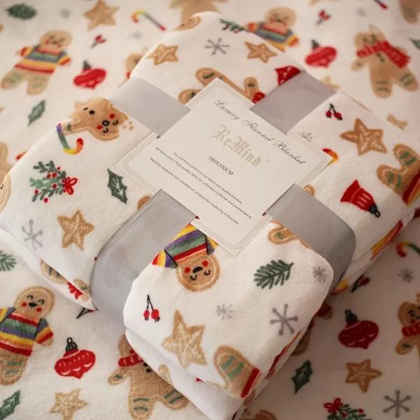 Plaid de Noël en flanelle douce – motif pain d'épice chaleureux et festif