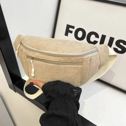 Sac banane femme en velours côtelé – style chic avec bandoulière ajustable