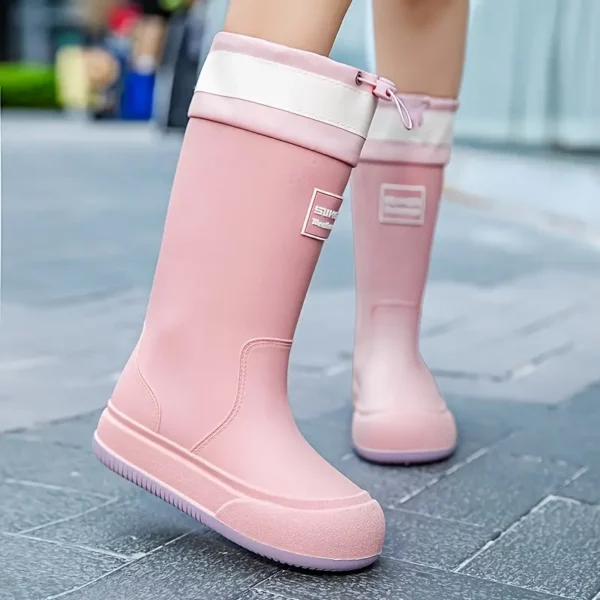 Bottes de pluie femme en caoutchouc avec semelle épaisse et nœud décoratif