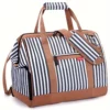 Sac week-end femme avec compartiment chaussures – ouverture large rayé bleu