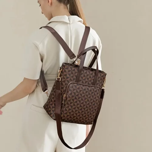 Sac à dos léger convertible femme – style urbain, bandoulière amovible, motif géométrique