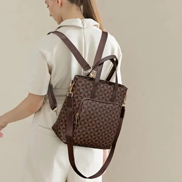 Sac à dos léger convertible femme – style urbain, bandoulière amovible, motif géométrique