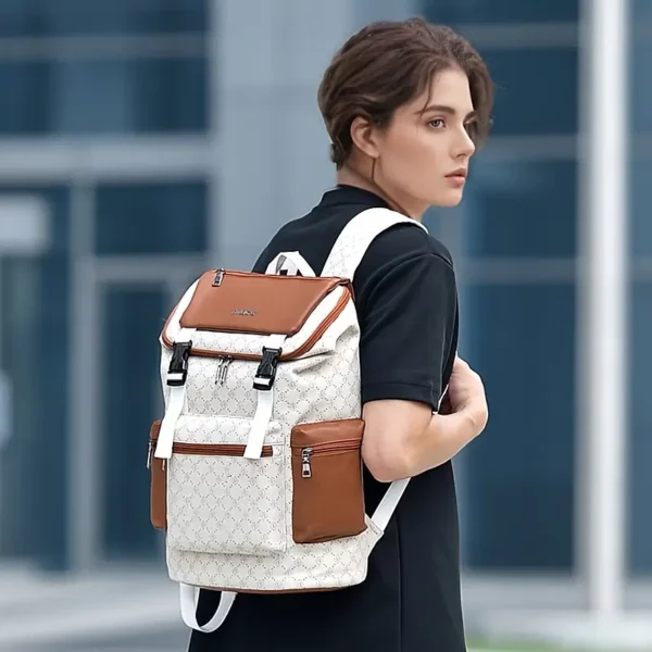 Sac à dos vintage femme en cuir rayé – Élégant et idéal pour ordinateur portable