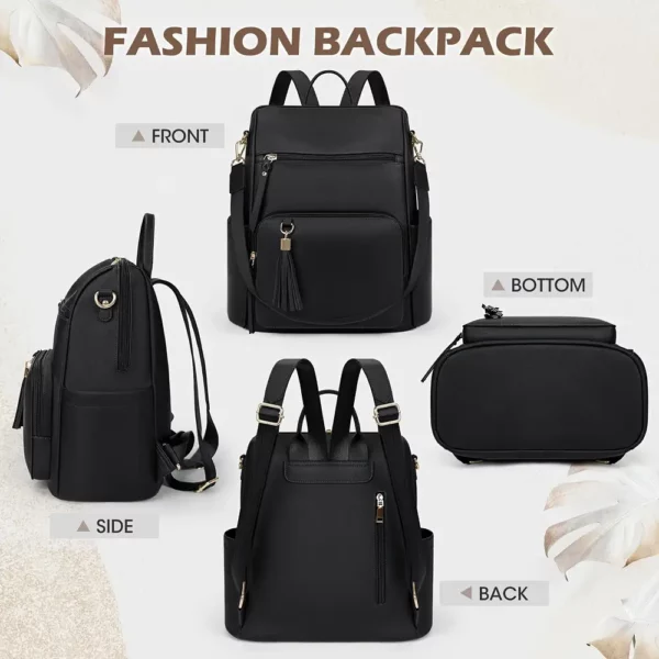 Sac à dos femme élégant en cuir synthétique avec compartiment ordinateur et pompon