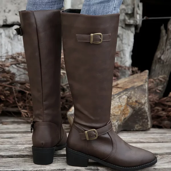 Bottes cavalières femme en cuir synthétique noir – style vintage élégant