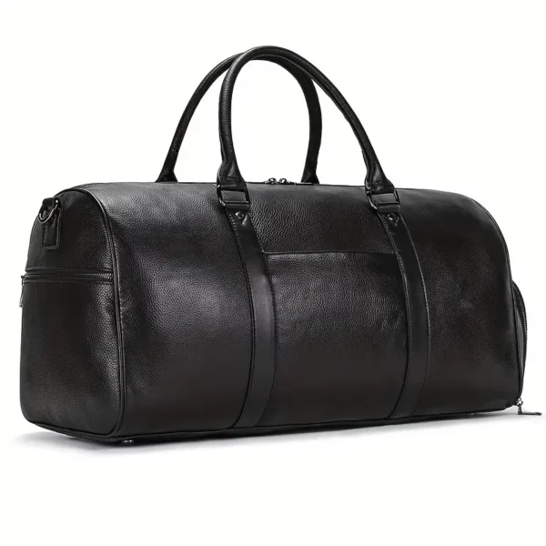 Sac de voyage en cuir véritable avec compartiment chaussures – noir imperméable