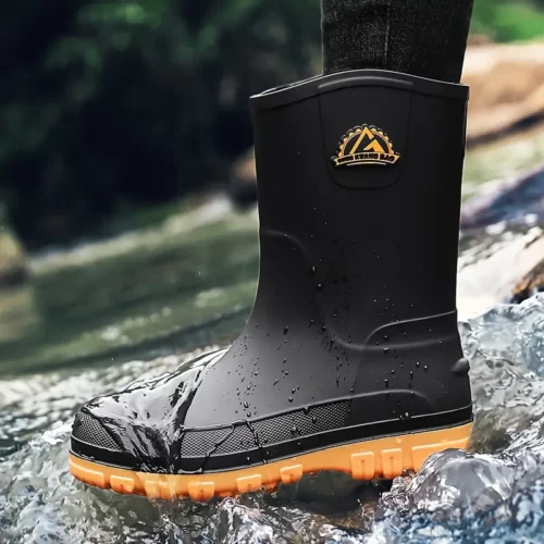 Bottes de pluie unisexes en caoutchouc noir – semelle antidérapante robuste