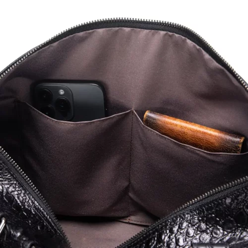 Sac week-end femme en cuir véritable motif crocodile – élégant et spacieux noir