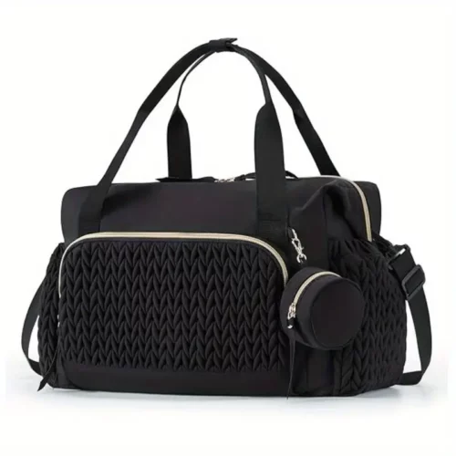 Sac week-end femme en nylon matelassé noir – élégant et lavable en machine