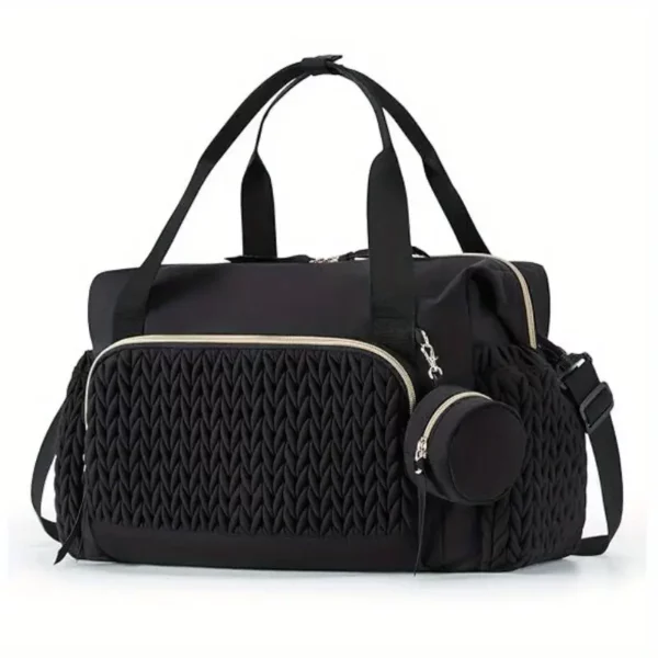 Sac week-end femme en nylon matelassé noir – élégant et lavable en machine