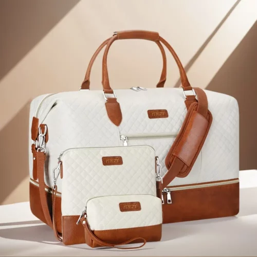 Sac week-end femme avec compartiment chaussures – motif vache – 3 pièces