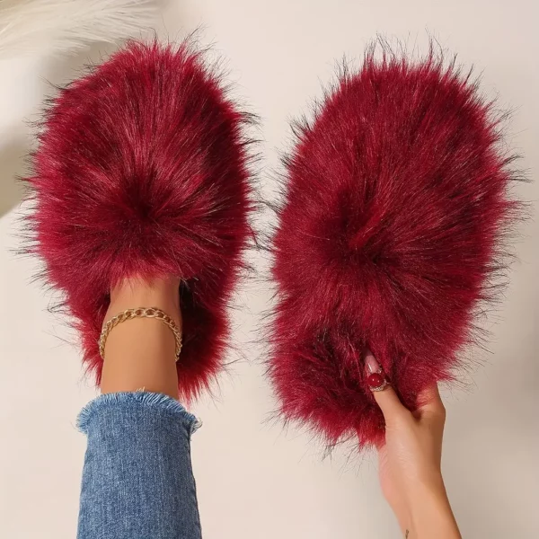 Chaussons femme en fausse fourrure douce – semelle antidérapante intérieur extérieur