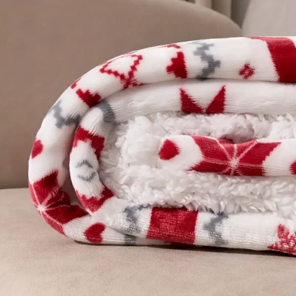 Plaid de Noël en flanelle douce – motif flocons et rennes style français