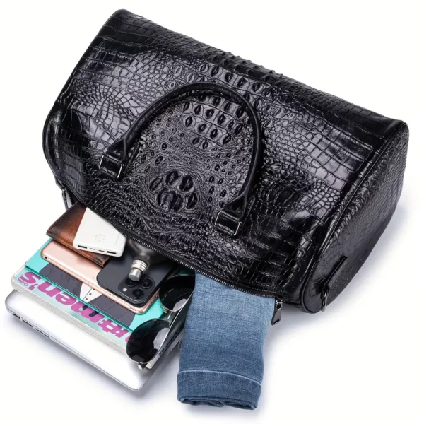 Sac week-end femme en cuir véritable motif crocodile – élégant et spacieux noir