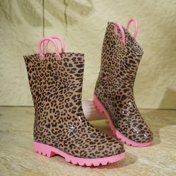 Bottes de pluie femme en caoutchouc imprimé léopard avec poignées contrastées