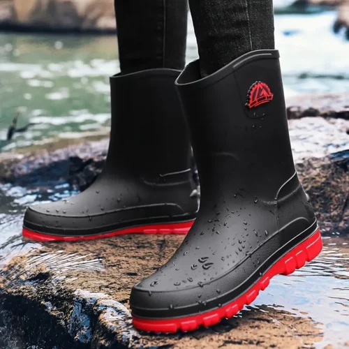 Bottes de pluie unisexes en caoutchouc noir – semelle antidérapante robuste