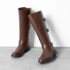 Bottes femme à talon bas avec zip latéral – style équestre rétro dépliable