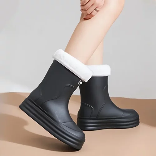 Bottes de pluie femme mi-mollet en caoutchouc avec doublure polaire amovible