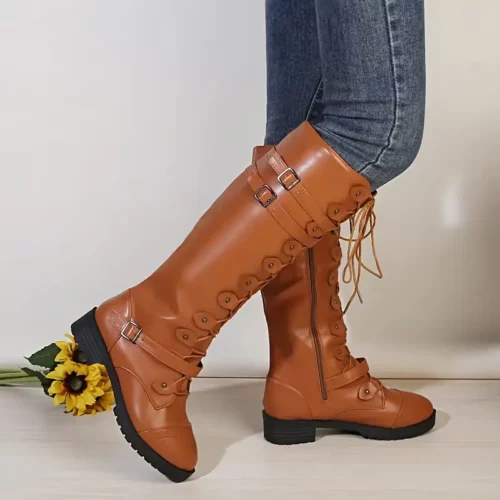 Bottes cavalières femme en cuir – bout rond, talon bas et zip latéral